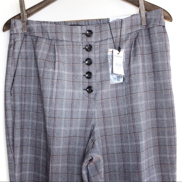 Express NWT High Waisted Plaid Button Front Pants - Picture 5 of 13